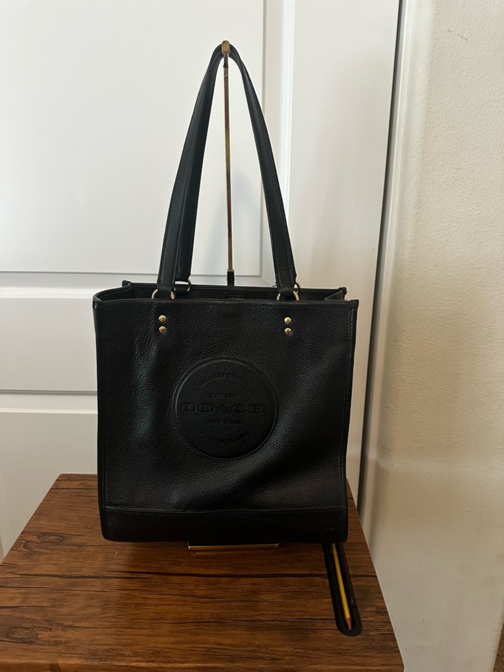 Coach Black Pebbled Leather Logo Tote